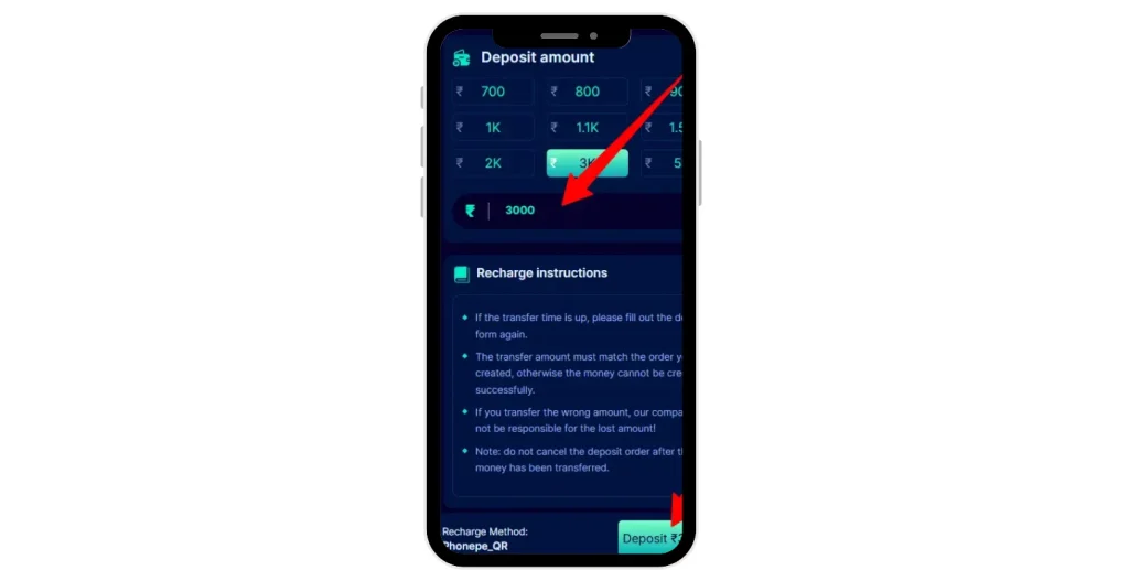 Enter the deposit amount,