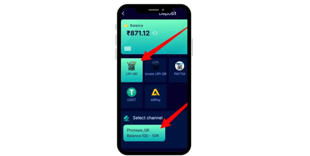 Tap Deposit and choose a payment method